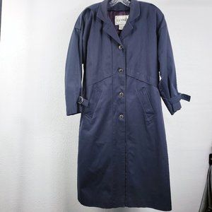 LaVogue Women's Navy Wool Blend Button Down Removeable Liner Rain Coat Trench